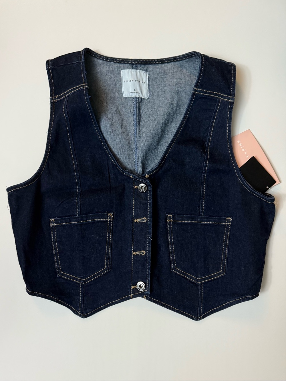 New, Celebrity Pink Dark Indigo Denim Vest